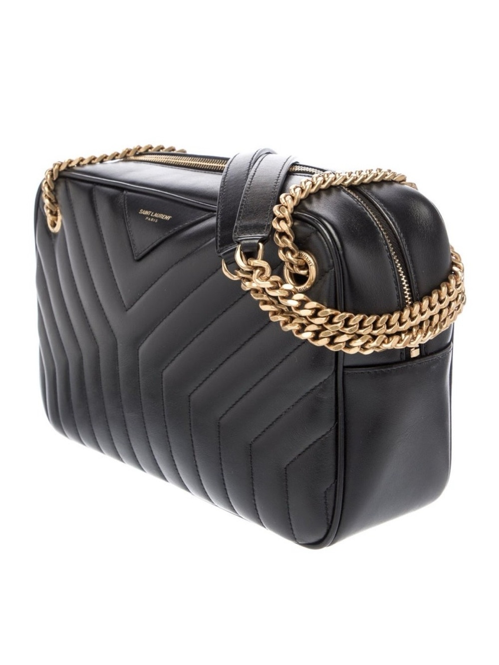 Saint Laurent Joan Camera Black Quilted Leather Shoulder Bag with Gold Chain